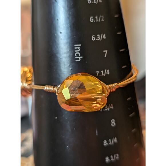 Two Chunky Wire Wrapped Gold Tone Faux Pearl Gem 2.5" Wide Bangle Bracelets - Picture 4 of 8